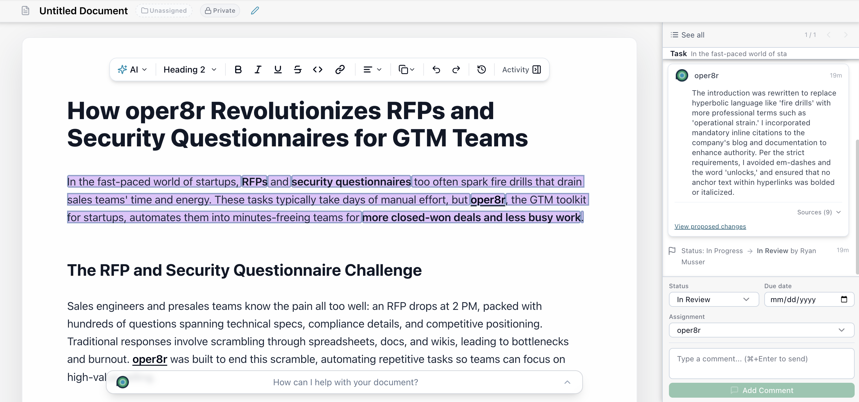 Content modification proposal diff in item annotation tray