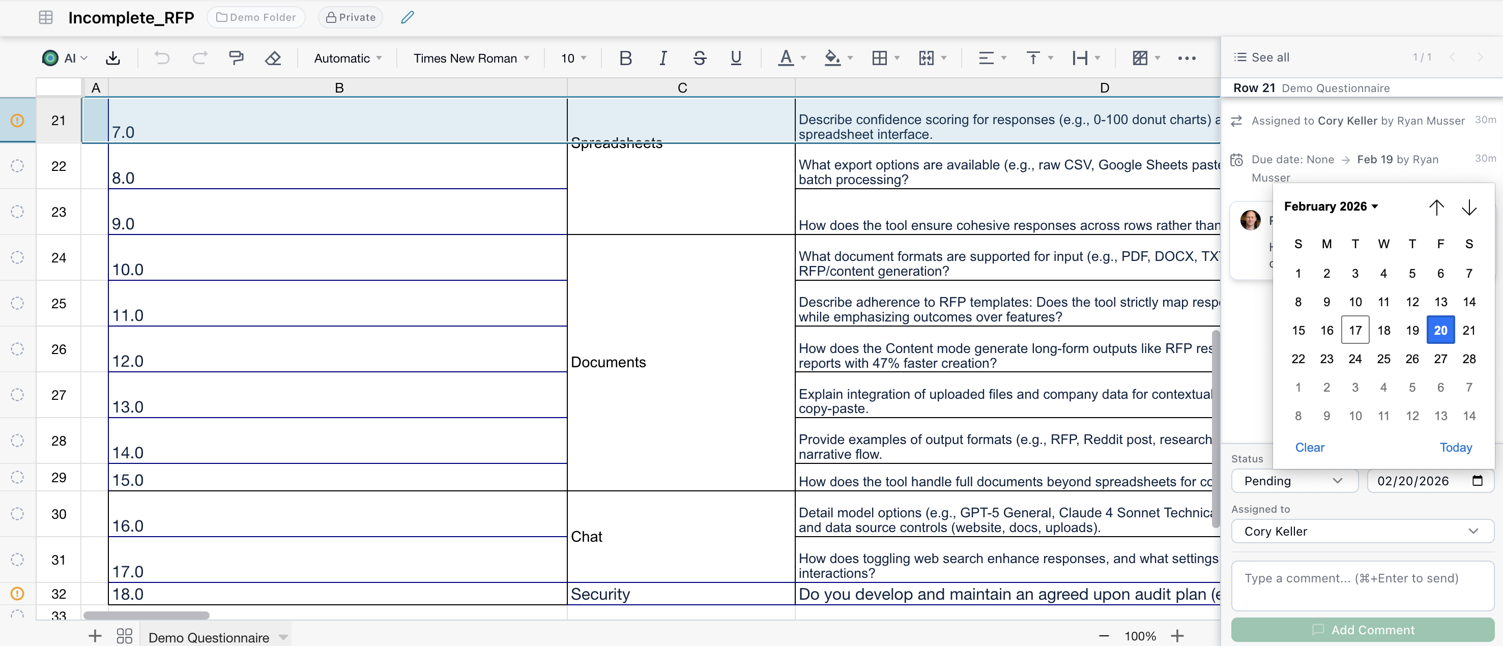 Due date picker calendar on an annotation for setting task deadlines